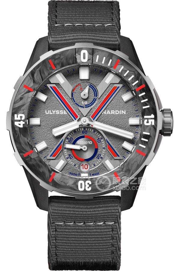 Ulysse Nardin Diver 1183-170LE-2A-VG/0A Automatic mechanical movement, 95% recycled stainless steel, case sides and lugs made of NyloFoil nylon fiber (made from recycled nylon from fishing nets and recycled carbon fiber), 44mm.