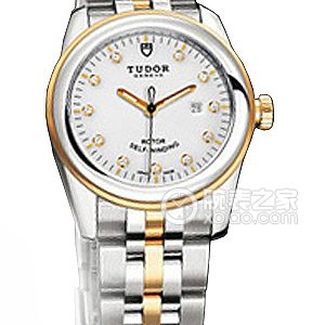 Tudor Grandeur 53003-68033: White dial with diamond-encrusted gold bezel and stainless steel/gold bracelet. Automatic machinery, stainless steel, 31mm - Image 1