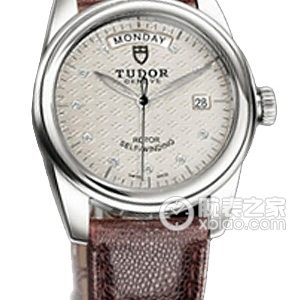 Tudor Jade 56000 - Silver jacquard with diamonds and a burgundy Javanese leather strap Automatic machinery, stainless steel, 39mm - Image 1