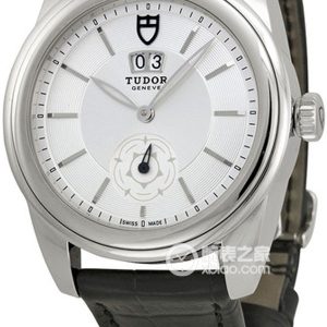 Tudor Grandeur 57000 with silver dial and shiny black genuine leather strap Automatic machinery, stainless steel, 42mm - Image 1