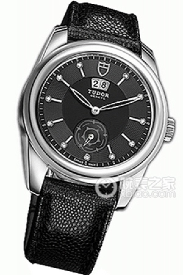 Tudor Grandeur 57000 Black Dial with Diamonds and Black Java Leather Strap Automatic machinery, stainless steel, 42mm