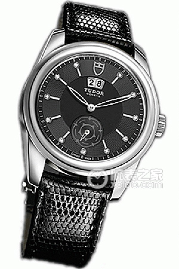 Tudor Grandeur 57000 Black Dial with Diamonds and Black Lizard Leather Strap Automatic machinery, stainless steel, 42mm