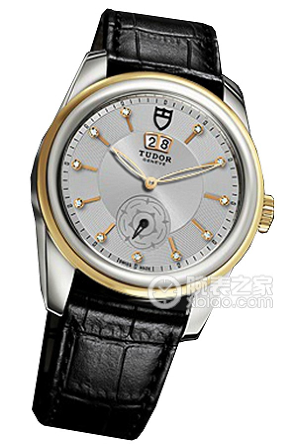 Tudor Grandeur 57003 Silver Dial with Diamonds and Sparkling Black Leather Strap Automatic machinery, stainless steel, 42mm