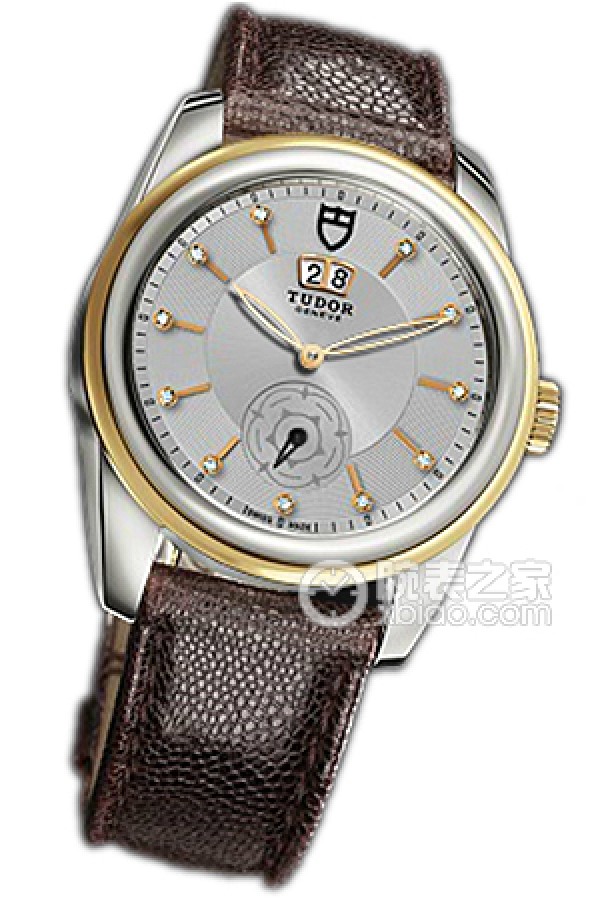 Tudor Jade 57003 Silver Dial with Diamonds and Burgundy Javanese Leather Strap Automatic machinery, stainless steel, 42mm