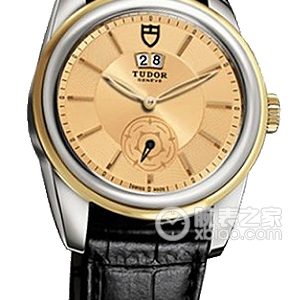 Tudor Grandeur 57003 with gold dial and shiny black genuine leather strap Automatic machinery, stainless steel, 42mm - Image 1