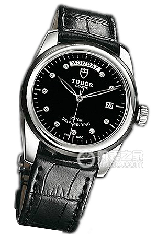 Tudor Grandeur 56010N - Black Dial with Diamonds and Sparkling Black Leather Strap Automatic machinery, precision steel, 39mm