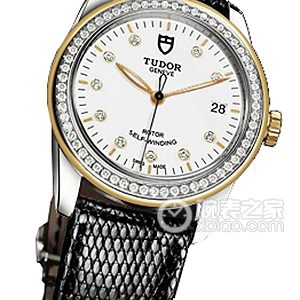 Tudor Jaguar 55023 - White dial with diamond-encrusted gold trim and black lizard skin bezel Automatic machinery, stainless steel, 36mm - Image 1