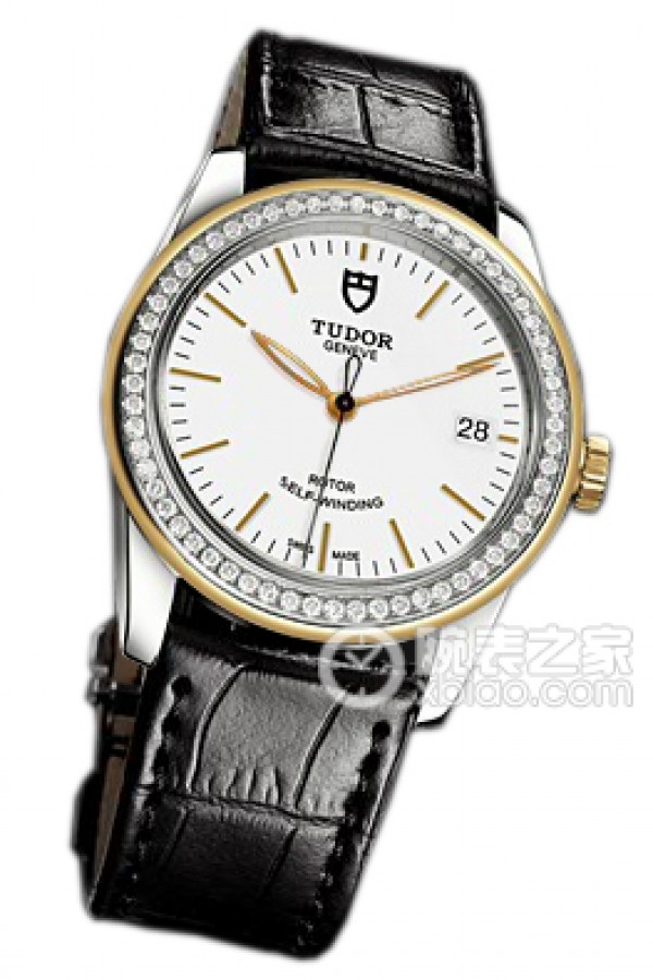 Tudor Grandeur 55023 - White dial, gold shimmering, black genuine leather strap Automatic machinery, stainless steel, 36mm
