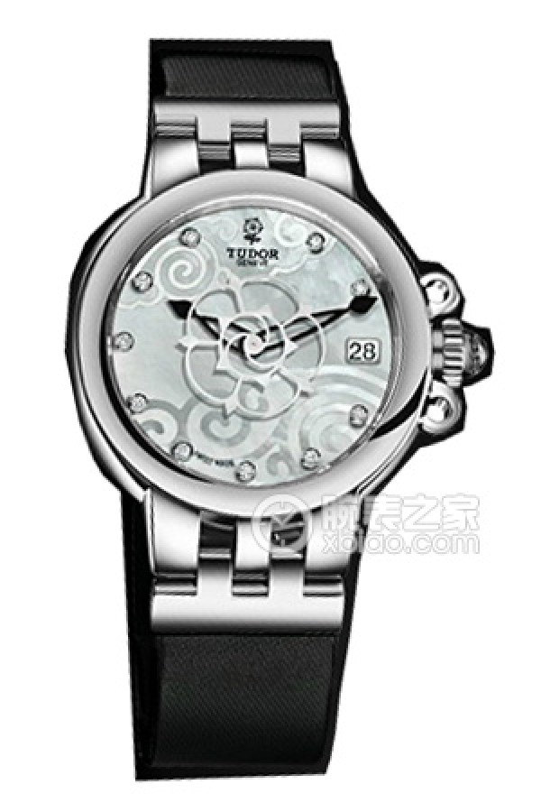 Tudor Rose 35700 - Black Satin with White Mother-of-Pearl Dial and Diamond-Set Satin Strap Automatic machinery, stainless steel, stainless steel outer ring, 34mm