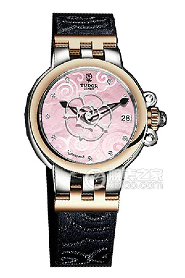 Tudor Rose 35701-FS Pink Mother-of-Pearl Dial Diamond-Set Textured Strap Automatic machinery, stainless steel, 34mm
