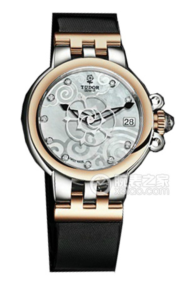Tudor Rose 35701 - Black Satin with White Mother-of-Pearl Dial and Diamond-Set Satin Strap Automatic machinery, stainless steel, 34mm