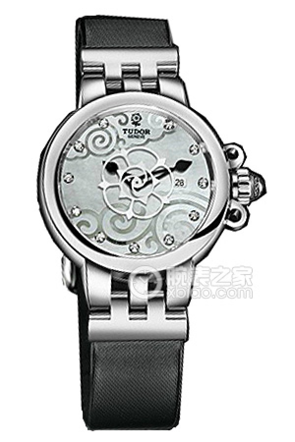 Tudor Rose 35400 - Black Satin with White Mother-of-Pearl Dial and Diamond-Set Satin Strap Automatic machinery, stainless steel, stainless steel outer ring, 30mm