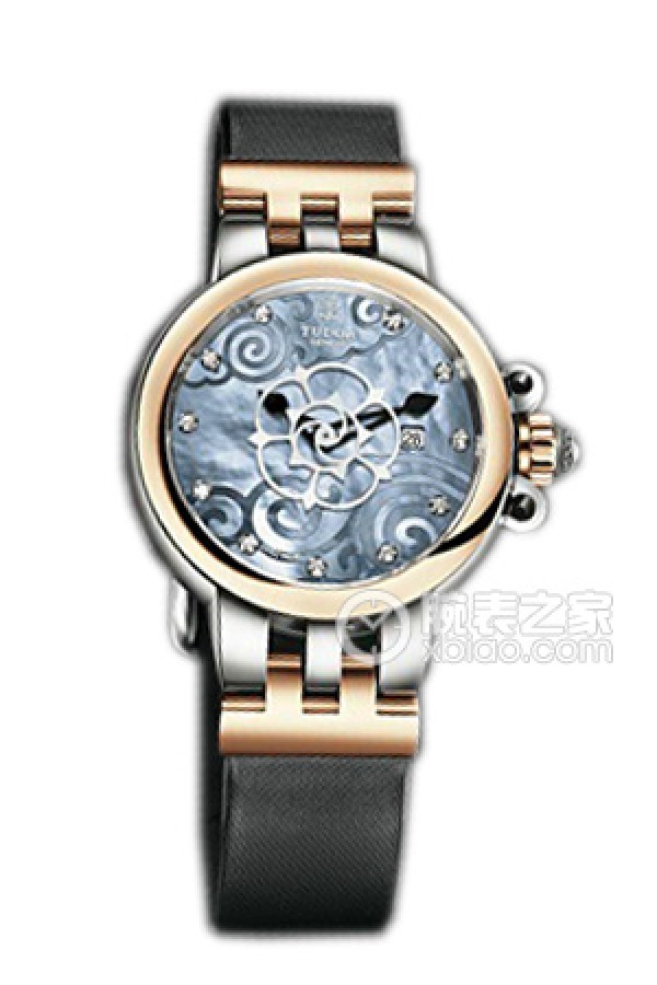 Tudor Rose 35401 - Black Satin Sky Blue Mother-of-Pearl Dial with Diamond-Set Satin Strap Automatic machinery, stainless steel, 30mm