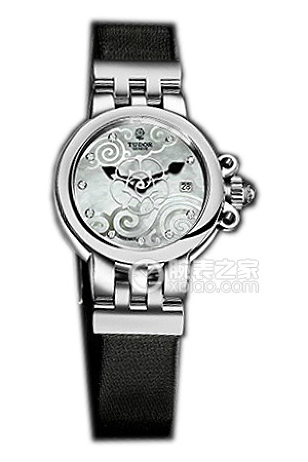 Tudor Rose 35100 - Black Satin with White Mother-of-Pearl Dial and Diamond-Set Satin Strap Automatic machinery, stainless steel, stainless steel outer ring, 26mm