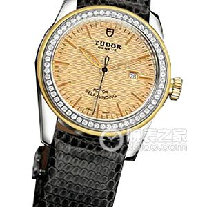 Tudor Jade 53023 - Gold Dial Jacquard Gold Bezel with Diamonds and Black Lizard Leather Strap Automatic machinery, stainless steel, 31mm - Image 1