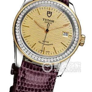 Tudor Jade 53023 - Gold Dial Jacquard Gold Bezel with Diamonds and Purple Lizard Leather Strap Automatic machinery, stainless steel, 31mm - Image 1