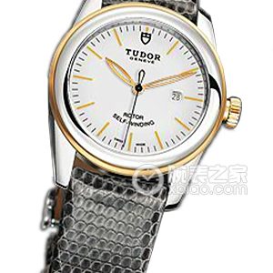 Tudor Grandeur 53003 - White dial, gold bezel, grey lizard leather strap Automatic machinery, stainless steel, 31mm - Image 1