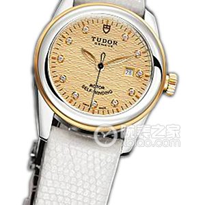 Tudor Jade 53003 - Gold Dial Jacquard with Diamonds, Gold Bezel, White Lizard Leather Strap Automatic machinery, stainless steel, 31mm - Image 1