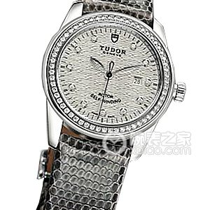 Tudor Jade 53020 - Silver Dial, Jacquard Stainless Steel with Diamond Set, Grey Lizard Leather Strap Automatic machinery, stainless steel with diamond inlay, 31mm - Image 1