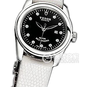 Tudor Grandeur 53000 Black Dial with Diamonds, Stainless Steel Bezel, White Lizard Leather Strap Automatic machinery, stainless steel, 31mm