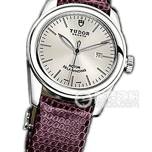 Tudor Grandeur 53000 with silver dial, stainless steel bezel, and purple lizard leather strap Automatic machinery, stainless steel, 31mm - Image 1