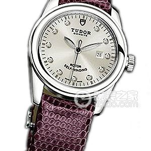 Tudor Grandeur 53000 Silver Dial with Diamonds, Stainless Steel Bezel, and Purple Lizard Leather Strap Automatic machinery, stainless steel, 31mm