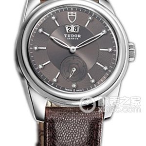 Tudor Grandeur 57000 Grey Dial with Diamonds and Burgundy Javanese Leather Strap Automatic machinery, stainless steel, 42mm - Image 1