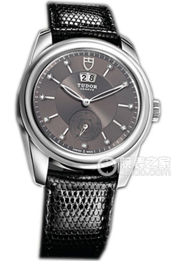 Tudor Grandeur 57000 Grey Dial with Diamonds and Black Lizard Leather Strap Automatic machinery, stainless steel, 42mm