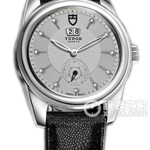 Tudor Grandeur 57000 Silver Dial with Diamonds and Black Java Leather Strap Automatic machinery, stainless steel, 42mm