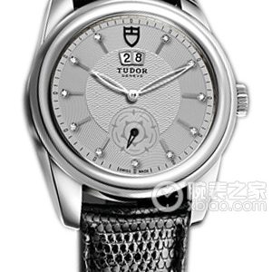 Tudor Grandeur 57000 with silver dial, diamond pattern, and black lizard leather strap Automatic machinery, stainless steel, 42mm - Image 1