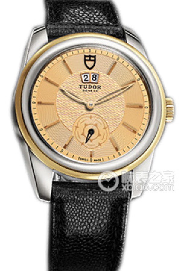 Tudor Jade 57003 with gold dial and black Javanese leather strap Automatic machinery, stainless steel, 42mm
