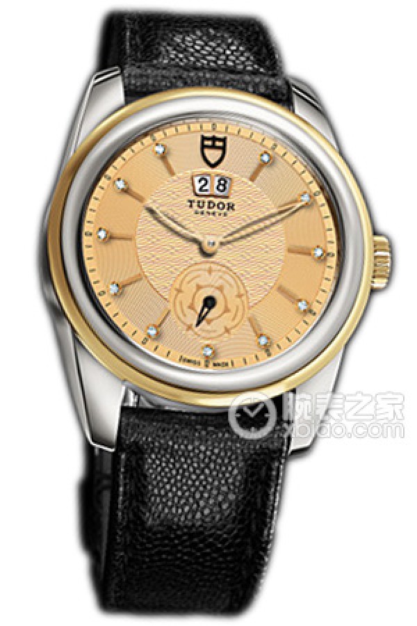 Tudor Jade 57003 Gold Dial Pattern with Diamonds and Black Java Leather Strap Automatic machinery, stainless steel, 42mm