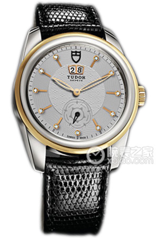 Tudor Jade 57003 Silver Dial with Diamond Pattern and Black Lizard Leather Strap Automatic machinery, stainless steel, 42mm