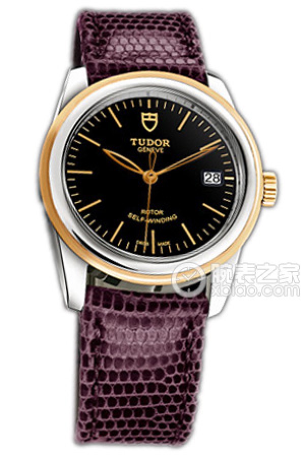 Tudor Junjue 55003-LS Black Dial, Gold Bezel, Purple Lizard Leather Strap Automatic machinery, precision steel, 36mm