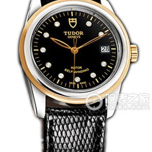 Tudor Junjue 55003-LS Black Dial with Diamonds, Gold Bezel, and Black Lizard Leather Strap Automatic machinery, precision steel, 36mm - Image 1