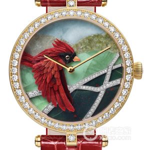 Van Cleef & Arpels Extraordinary Dial Feather-Inlaid Watch - Crested Bird 18k gold set with diamonds, 38mm - Image 1