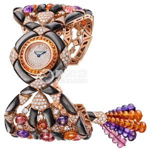Bulgari High Jewelry Watch 102242 GE30D2GD1TAGD1 Quartz, 18k rose gold, set with bread-cut spessartine garnets, brilliant-cut diamonds and black mother-of-pearl, 30mm