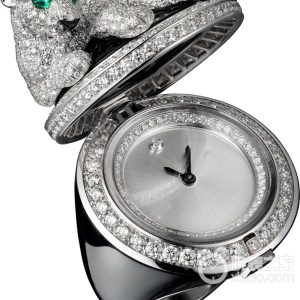 Cartier Creative Gemstone Watch HPI00693 Quartz, 18k white gold case and ring set with diamonds, inlaid with onyx, total weight 18k.