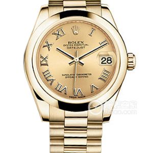 Rolex Lady-Datejust 178248 with gold dial and Roman numerals Automatic machinery, 18k gold, 31mm