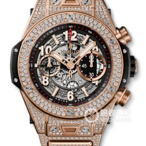 Hublot BIG BANG411.OX.1180.OX.3704 Automatic machine finish, satin-finished and polished 18K king gold; set with 176 diamonds, weighing 1.45mm. - Image 1