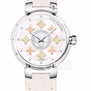 Louis Vuitton Tambour Q13MT0 Quartz, Tambour stainless steel case set with 4 diamonds, 34mm