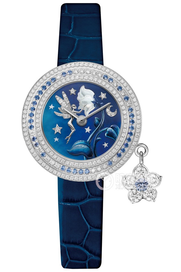 Van Cleef & Arpels Extraordinary Dial VCARO8QE00 Quartz, 18k white gold, bezel set with diamonds and gradient sapphires, 25mm