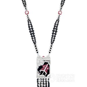 Van Cleef & Arpels Cerf-Volant Long Necklace Watch Quartz, white gold, red gold, round, square and rectangular cut diamonds, cabochon cut rubies, onyx, white and grey mother-of-pearl, and mystical rubies. - Image 1