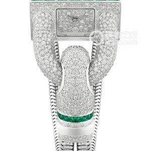 Van Cleef & Arpels CADENAS VCARO 8Q500 Quartz, 18k white gold set with diamonds and emeralds, 26x14.5mm - Image 1