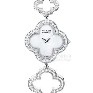 Van Cleef & Arpels ALHAMBRAVCARO8OF00 Quartz, 18k white gold set with diamonds, 27x27mm - Image 1