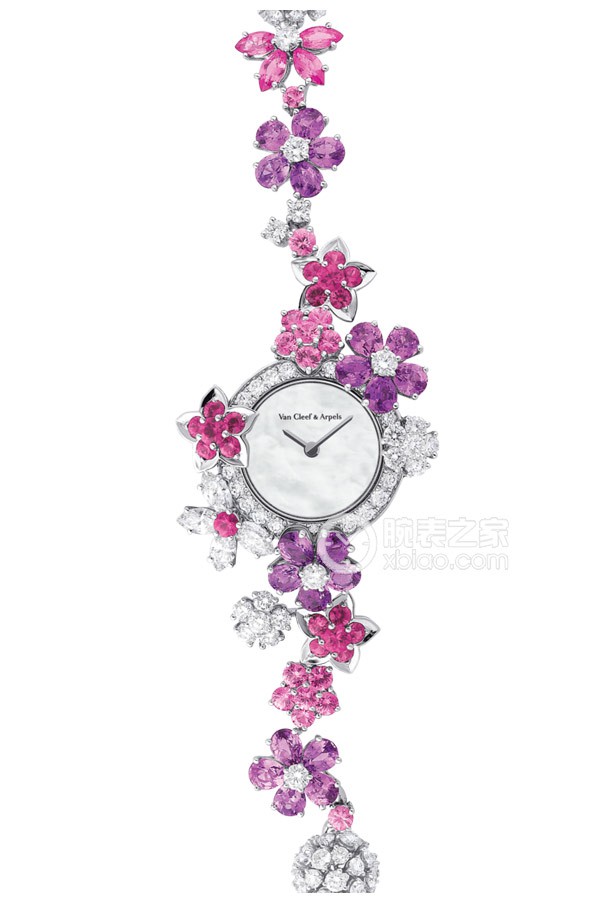 Van Cleef & Arpels High Jewelry Watch VCARM93900 Quartz, 18k white gold, set with round and marquise-cut diamonds, round pink sapphires and pear-shaped lilac sapphires, 23mm