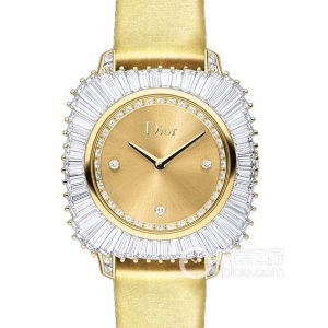 Dior Exceptional Watch CD132150A001 0000 Quartz, 18k gold, bezel and lugs set with baguette diamonds, 28mm