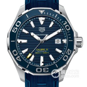 TAG Heuer Aquaracer WAY201B.FT6150 Automatic mechanical movement, stainless steel with alternating finishes; unidirectional rotating ceramic bezel with blue 60-minute scale, 43mm. - Image 1