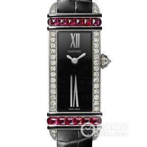 Cartier Tank WJLI0014 Quartz, 18k white gold, set with brilliant-cut round diamonds and rubies, black enamel - Image 1