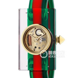 Gucci acrylic glass YA143506 Quartz, green and red striped transparent resin case, 24x40mm - Image 1